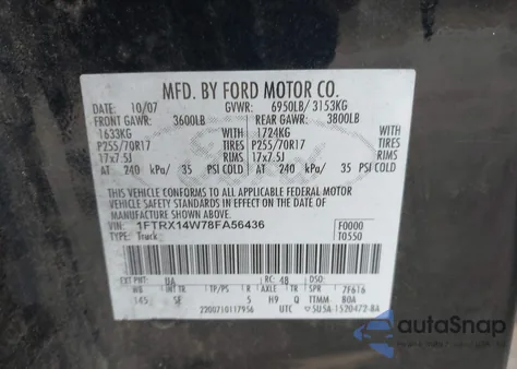 2008 Ford F-150 Stx z USA, uszkodzony, nr VIN 1FTRX14W78FA56436